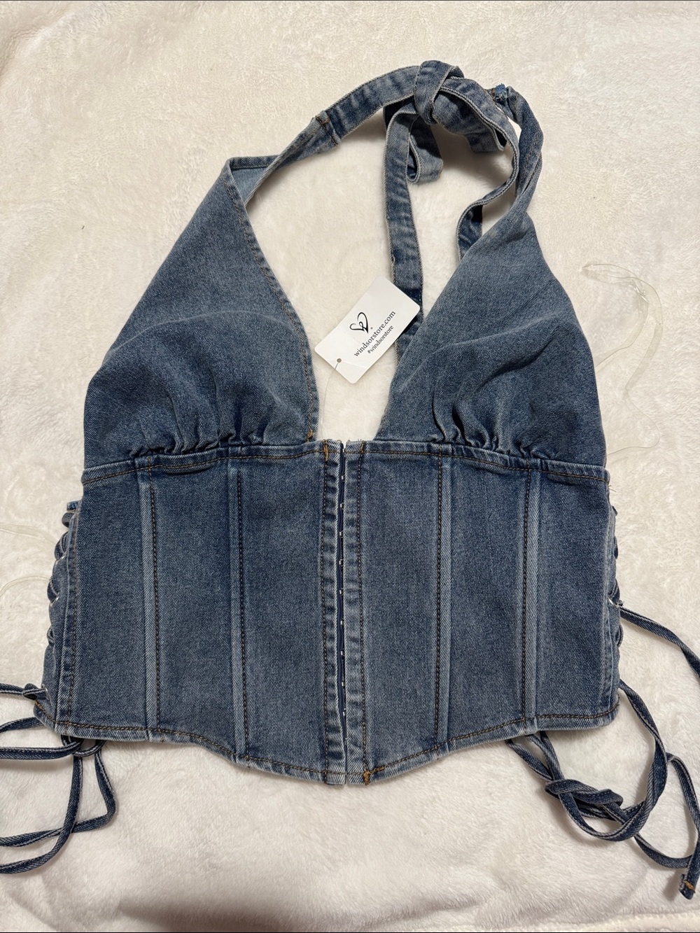 Windsor Light Wash Denim Halter Corset Top